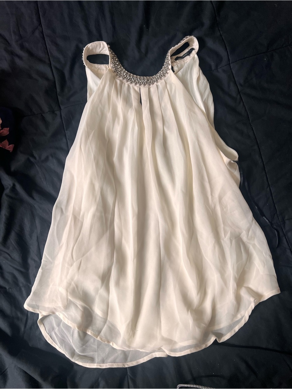 Embellished Cream Sleeveless Chiffon Top